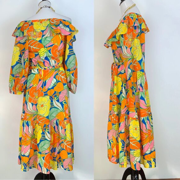 J.Crew 100% Cotton Tropical Floral Romantic Midi Dress Size 10 - Picture 7 of 16